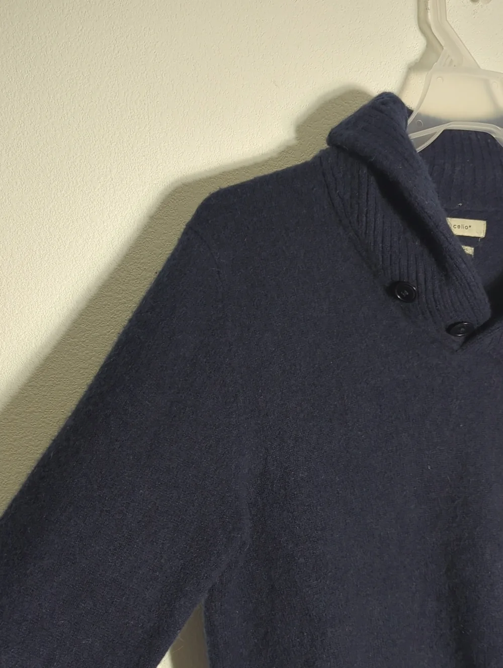 Celio Mens 100% Cashmere Sweater Shawl Neck Quiet Luxury Rogers Cosby Navy XL